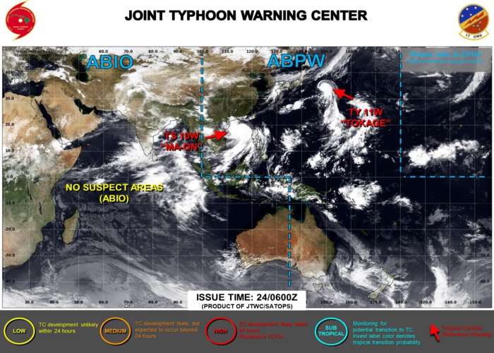 JTWC IS ISSUING 6HOURLY WARNINGS ON 10W AND 11W. 3HOURLY SATELLITE BULLETINS ARE ISSUED ON BOTH SYSTEMS.