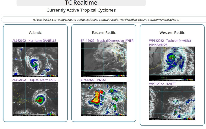 12W(HINNAMNOR) forecast to reach CAT 4 once again //11E(JAVIER)final warning//HU 05L(DANIELLE)//TS 06L(EARL)//Invest 93E//0409utc