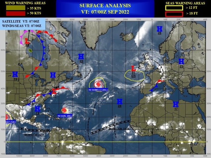 14W forecast to reach Typhoon intensity before 48h//HU 12E(KAY)//HU 05L(DANIELLE)//HU 06L(EARL)//Invest 90B, 07/06utc