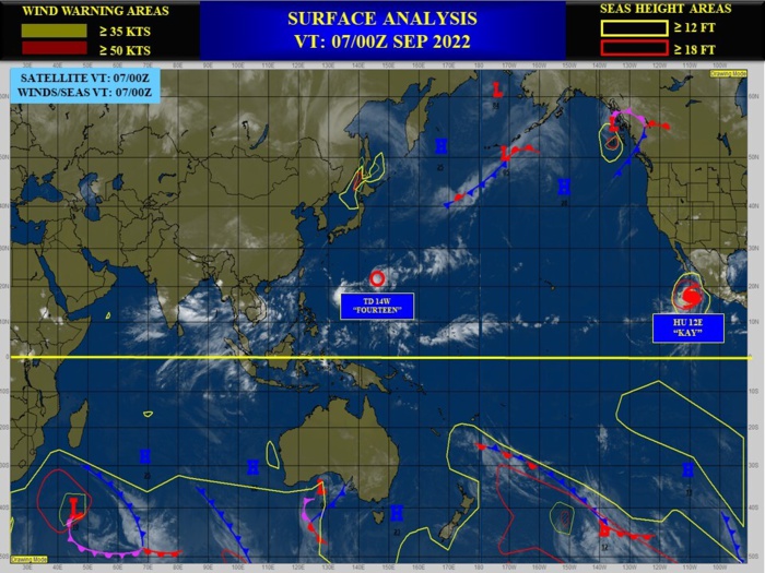 14W forecast to reach Typhoon intensity before 48h//HU 12E(KAY)//HU 05L(DANIELLE)//HU 06L(EARL)//Invest 90B, 07/06utc