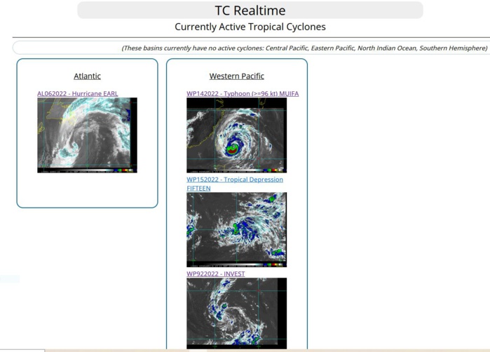 Typhoon 14W(MUIFA): RI:+40kts over 24h//TD 15W forecast to reach Typhoon level by 48h//06L(EARL): ET//1103utc Typhoon 14W(MUIFA): RI:+40kts over 24h//TD 15W forecast to reach Typhoon level by 48h//06L(EARL): ET//1103utc