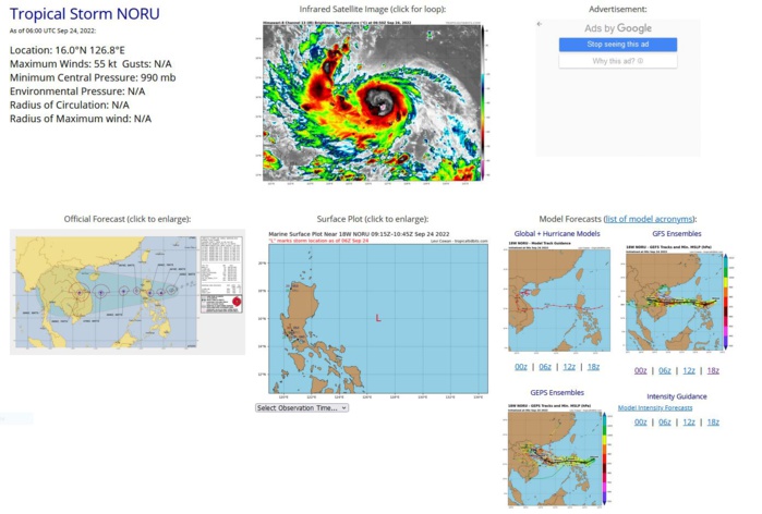 SATELLITE ANALYSIS, INITIAL POSITION AND INTENSITY DISCUSSION: ANIMATED MULTISPECTRAL SATELLITE IMAGERY (MSI) DEPICTS A DEEP CONVECTIVE CORE WITH A CENTRAL DENSE OVERCAST (CDO) FEATURE OBSCURING THE LOW-LEVEL CIRCULATION CENTER (LLCC). THE ANIMATED ENHANCED INFRARED IMAGERY (EIR) SHOWS INTENSE CONVECTIVE BURSTS ON THE SOUTHERN SIDE OF THE LLCC WITH CLOUD TOP TEMPERATURES AS COLD AS -82C (APPROXIMATELY 54,800 FEET). A 240700Z SSMIS 91GHZ IMAGE REVEALS A 60NM DIAMETER CONVECTIVE CORE WITH THE LLCC POSITIONED ALONG THE SOUTHERN SIDE OF THE CORE. BASED ON THIS IMAGE AND THE MSI LOOP, THE INITIAL POSITION IS PLACED WITH MEDIUM CONFIDENCE. THE INITIAL INTENSITY IS ASSESSED AT 55 KNOTS BASED MULTIPLE AGENCY DVORAK INTENSITY ESTIMATES AND THE ADVANCED DVORAK TECHNIQUE (ADT) RAW OF T3.5-55KTS, LENDING HIGH CONFIDENCE. ENVIRONMENTAL CONDITIONS ARE VERY FAVORABLE WITH MODERATE RADIAL OUTFLOW, ENHANCED BY AN UPPER-LOW OVER THE CONTINUES MIGRATING WEST OVER THE SOUTH CHINA SEA, AND LOW VERTICAL WIND SHEAR (VWS). SATELLITE ANALYSIS, INITIAL POSITION AND INTENSITY DISCUSSION: ANIMATED MULTISPECTRAL SATELLITE IMAGERY (MSI) DEPICTS A DEEP CONVECTIVE CORE WITH A CENTRAL DENSE OVERCAST (CDO) FEATURE OBSCURING THE LOW-LEVEL CIRCULATION CENTER (LLCC). THE ANIMATED ENHANCED INFRARED IMAGERY (EIR) SHOWS INTENSE CONVECTIVE BURSTS ON THE SOUTHERN SIDE OF THE LLCC WITH CLOUD TOP TEMPERATURES AS COLD AS -82C (APPROXIMATELY 54,800 FEET). A 240700Z SSMIS 91GHZ IMAGE REVEALS A 60NM DIAMETER CONVECTIVE CORE WITH THE LLCC POSITIONED ALONG THE SOUTHERN SIDE OF THE CORE. BASED ON THIS IMAGE AND THE MSI LOOP, THE INITIAL POSITION IS PLACED WITH MEDIUM CONFIDENCE. THE INITIAL INTENSITY IS ASSESSED AT 55 KNOTS BASED MULTIPLE AGENCY DVORAK INTENSITY ESTIMATES AND THE ADVANCED DVORAK TECHNIQUE (ADT) RAW OF T3.5-55KTS, LENDING HIGH CONFIDENCE. ENVIRONMENTAL CONDITIONS ARE VERY FAVORABLE WITH MODERATE RADIAL OUTFLOW, ENHANCED BY AN UPPER-LOW OVER THE CONTINUES MIGRATING WEST OVER THE SOUTH CHINA SEA, AND LOW VERTICAL WIND SHEAR (VWS).