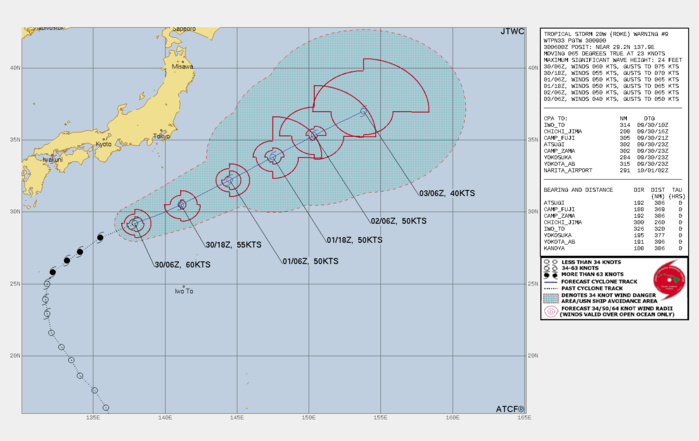 FORECAST REASONING.  SIGNIFICANT FORECAST CHANGES: THERE ARE NO SIGNIFICANT CHANGES TO THE FORECAST FROM THE PREVIOUS WARNING.  FORECAST DISCUSSION: TS ROKE WILL CONTINUE EAST-NORTHEASTWARD  THROUGHOUT THE FORECAST. AROUND TAU 36, A MID-LATITUDE SHORTWAVE TROUGH WILL DIG IN FROM THE NORTH AND WEAKEN THE STEERING STR AND BRING IN A SECONDARY STR BEHIND IT THAT WILL COMPETE WITH THE  STEERING, LEADING TO A DECELERATION IN THE STORM MOTION. THE  UNFAVORABLE CONDITIONS WILL GRADUALLY WEAKEN THE SYSTEM DOWN TO 40KTS BY TAU 72. CONCURRENTLY AROUND TAU 36, AS THE SYSTEM GETS EMBEDDED DEEPER INTO THE PREVAILING WESTERLIES AND APPROACH THE BAROCLINIC ZONE, TS 20W WILL BEGIN SUBTROPICAL TRANSITION AND BY TAU 72 WILL TRANSFORM INTO A GALE-FORCE SUBTROPICAL CYCLONE.