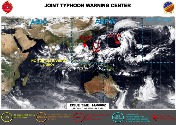 JTWC IS ISSUING 6HOURLY WARNINGS AND 3HOURLY SATELLITE BULLETINS ON 21W AND 22W.3HOURLY SATELLITE BULLETINS ARE ISSUED ON INVEST 97W. JTWC IS ISSUING 6HOURLY WARNINGS AND 3HOURLY SATELLITE BULLETINS ON 21W AND 22W.3HOURLY SATELLITE BULLETINS ARE ISSUED ON INVEST 97W.