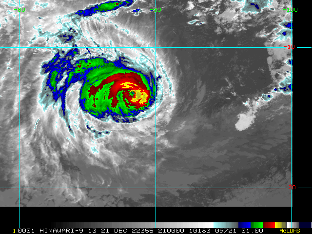 SATELLITE ANALYSIS, INITIAL POSITION AND INTENSITY DISCUSSION: ANIMATED ENHANCED INFRARED (EIR) SATELLITE IMAGERY SHOWS THE SYSTEM HAS MAINTAINED A MEDIUM-SIZED, HIGHLY-SYMMETRICAL STRUCTURE WITH A DEFINED PINHOLE EYE. THE INITIAL POSITION IS PLACED WITH HIGH CONFIDENCE BASED ON A MICROWAVE EYE FEATURE IN THE 211822Z GPM IMAGE AND LINED UP WITH A DEFINED LOW LEVEL CIRCULATION CENTER IN THE 211603Z ASCAT BULLSEYE PASS. THE INITIAL INTENSITY IS BASED ON OVERALL ASSESSMENT OF AGENCY AND AUTOMATED DVORAK ESTIMATES AND REFLECTS THE SUSTAINED CONVECTIVE SIGNATURE. TC DARIAN HAS TRACKED MORE POLEWARD OVER THE LAST SIX HOURS. LIKELY DUE TO STRONGER STEERING STR THAN ANTICIPATED. ALSO, ANALYSIS OF RECENT MICROWAVE SATELLITE IMAGES, INCLUDING THE 211822Z GPM PASS, SHOWS THE SYSTEM MAY BE UNDERGOING A SLOW EYEWALL REPLACEMENT CYCLE.