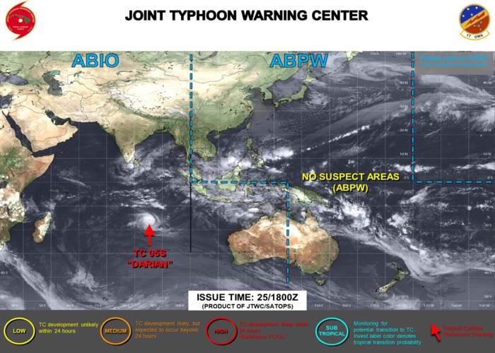 JTWC IS ISSUING 12HOURLY WARNINGS AND 3HOURLY SATELLITE BULLETINS ON TC 05S(DARIAN). 3HOURLY SATELLITE BULLETINS ARE ISSUED ON INVEST 98B.