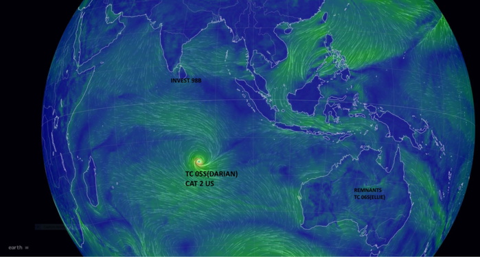 CAT 2 US TC 05S(DARIAN):short-term intensification again//Invest 98B// 2519utc