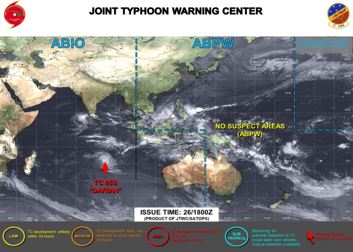JTWC IS ISSUING 12HOURLY WARNINGS AND 3HOURLY SATELLITE BULLETINS ON TC 05S(DARIAN). 3HOURLY SATELLITE BULLETINS ARE ISSUED ON INVEST 98B. JTWC IS ISSUING 12HOURLY WARNINGS AND 3HOURLY SATELLITE BULLETINS ON TC 05S(DARIAN). 3HOURLY SATELLITE BULLETINS ARE ISSUED ON INVEST 98B.