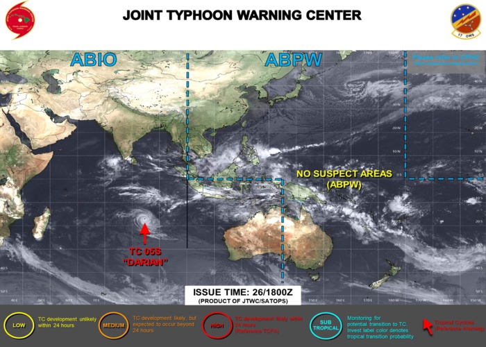 JTWC IS ISSUING 12HOURLY WARNINGS AND 3HOURLY SATELLITE BULLETINS ON TC 05S(DARIAN). 3HOURLY SATELLITE BULLETINS ARE ISSUED ON INVEST 98B.