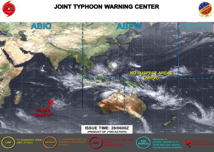 JTWC IS ISSUING 12HOURLY WARNINGS AND 3HOURLY SATELLITE BULLETINS ON TC 05S(DARIAN). JTWC IS ISSUING 12HOURLY WARNINGS AND 3HOURLY SATELLITE BULLETINS ON TC 05S(DARIAN).