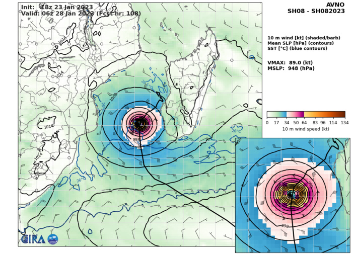 TC 08S(CHENESO) forecast to reach Typhoon intensity by 36h over the warm MOZ Channel//2403utc