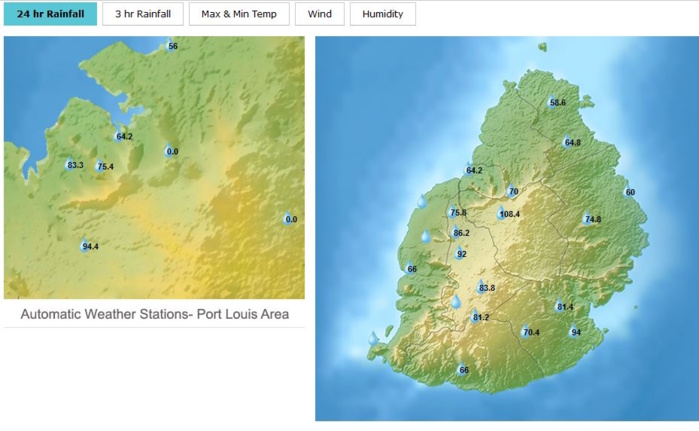 Cumuls de pluie relevés en 24heures dans plusieurs stations de MMS/Vacoas. 26/01/23 16h Cumuls de pluie relevés en 24heures dans plusieurs stations de MMS/Vacoas. 26/01/23 16h