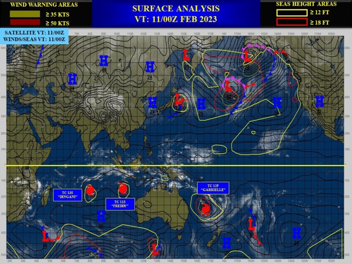 TC 13S(DINGANI) to peak at 70knots/CAT 1 US by 36h//TC 11S(FREDDY) to reach CAT 3 US by 36h//12P(GABRIELLE) subtropical//1109utc