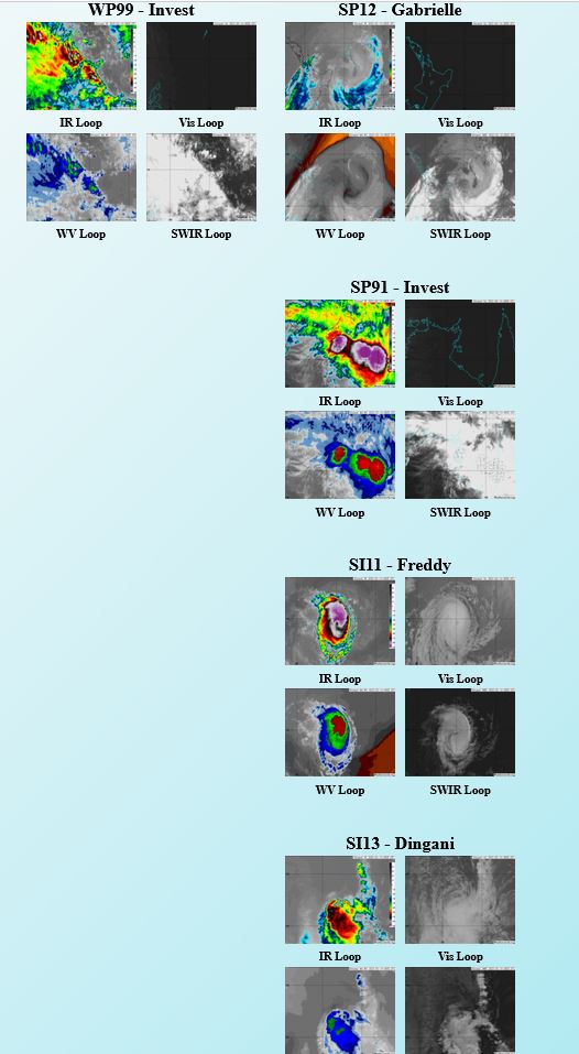 TC 11S(FREDDY) moving westwards,re-intensifying//TC 13S(DINGANI)poleward&decaying//12P:subtropical//Invest 91P//Invest 99W//1409utc