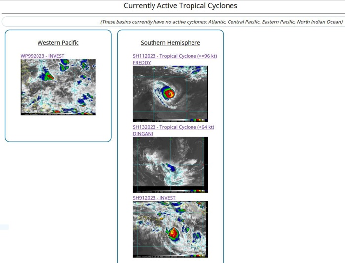 TC 11S(FREDDY): Super Typhoon intensity//TC 13S(DINGANI) weakening//Invest 91P//Invest 99W//10 day GTHO maps//15/15utc
