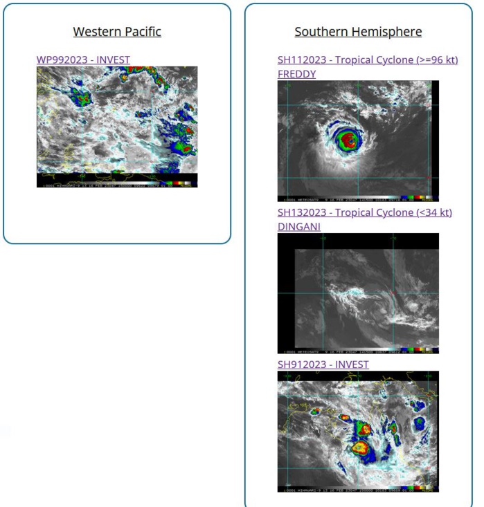 TC 11S(FREDDY): peaked at CAT 5 US now CAT 4 //TC 13S(DINGANI): final warning//Invest 99W//Invest 91P//16/15utc