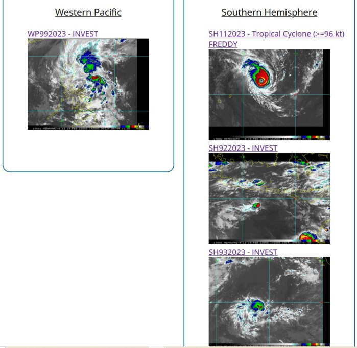TC 11S(FREDDY) powerful CAT 4 US: 5th intensity peak possible rapidly approaching Mauritius/Réunion islands//Invests 99W/93S//1915utc