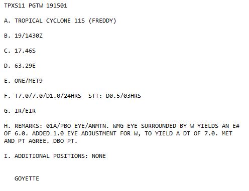 TC 11S(FREDDY) powerful CAT 4 US: 5th intensity peak possible rapidly approaching Mauritius/Réunion islands//Invests 99W/93S//1915utc