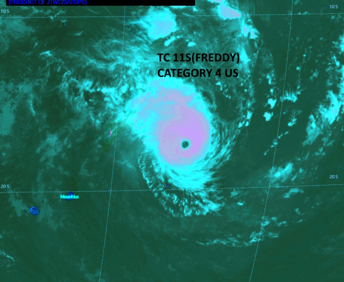 TC 11S(FREDDY) powerful CAT 4 US: 5th intensity peak possible rapidly approaching Mauritius/Réunion islands//Invests 99W/93S//1915utc