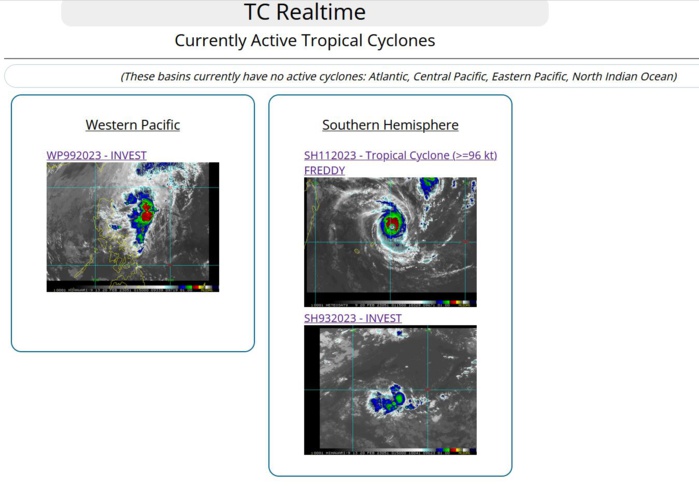 TC 11S(FREDDY) peaked at CAT 5 US again now CAT 4 tracking North of Mauritius and Réunion islands//Invest 99W//Invest 93S//2003utc TC 11S(FREDDY) peaked at CAT 5 US again now CAT 4 tracking North of Mauritius and Réunion islands//Invest 99W//Invest 93S//2003utc
