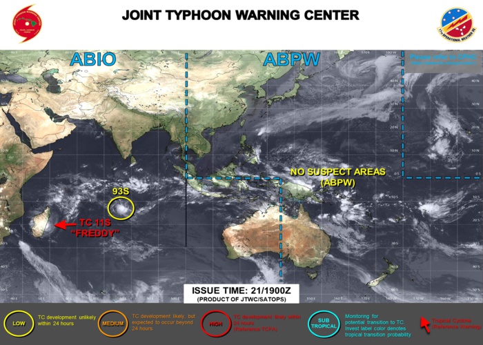 JTWC IS ISSUING 12HOURLY WARNINGS AND 3HOURLY SATELLITE BULLETINS ON TC 11S(FREDDY). 3HOURLY SATELLITE BULLETINS ARE ISSUED ON INVEST 93S. JTWC IS ISSUING 12HOURLY WARNINGS AND 3HOURLY SATELLITE BULLETINS ON TC 11S(FREDDY). 3HOURLY SATELLITE BULLETINS ARE ISSUED ON INVEST 93S.