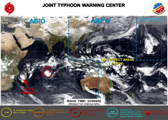 JTWC IS ISSUING 12HOURLY WARNINGS AND 3HOURLY SATELLITE BULLETINS ON TC 11S(FREDDY). 3HOURLY SATELLITE BULLETINS ARE ISSUED ON INVEST 93S.