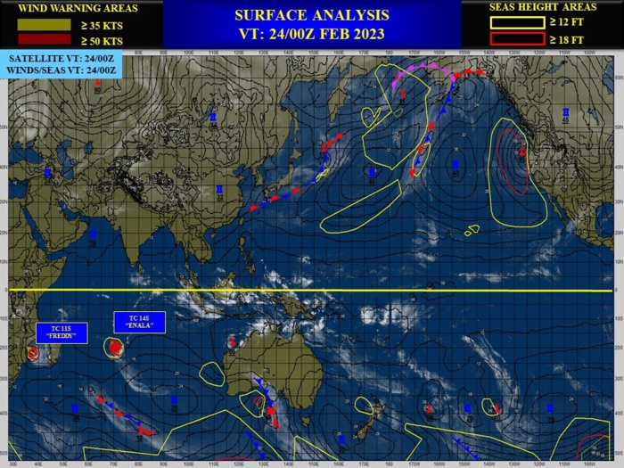 TC 11S(FREDDY) making landfall at CAT 1 US South of Vilankulos//TC 14S(ENALA) peaked at CAT 1//Invest 94P//Invest 95S//2403utc