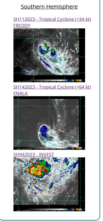 TC 14S(ENALA) gradually weakening next 48h//Over-land remnants of CAT 5 11S(FREDDY)//Invest 94P set to intensify//2515utc