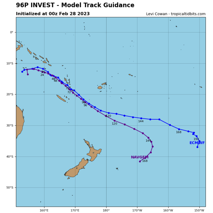 GLOBAL MODELS AGREE ON AN INITIAL TRACK TOWARDS VANUATU. THE  SYSTEM IS EXPECTED TO STEADILY CONSOLIDATE AND INTENSIFY OVER THE NEXT 36- 48 DAYS.