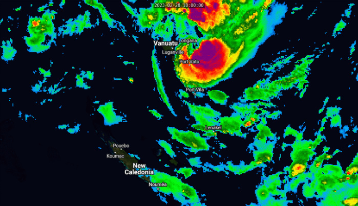 SATELLITE ANALYSIS, INITIAL POSITION AND INTENSITY DISCUSSION: TROPICAL CYCLONE 15P (JUDY) HAS RAPIDLY INTENSIFIED OVER THE PAST 24 HOURS, WITH INTENSITIES INCREASING FROM 50 KNOTS TO AT LEAST 85 KNOTS SINCE 1800Z YESTERDAY. ANIMATED ENHANCED INFRARED (EIR) SATELLITE IMAGERY INDICATES THIS TREND IS CONTINUING, WITH A RAGGED EYE TRYING TO ESTABLISH ITSELF OVER THE PAST COUPLE OF HOURS AS THE SYSTEM MOVED OVER THE ISLANDS OF EPI AND EMAE. IN THE EIR, A RAGGED EYE IS BEGINNING TO OPEN UP, BUT CLOUD TEMPERATURES IN THIS EYE-LIKE FEATURE REMAIN VERY COLD, WHILE CLOUD TOP TEMPERATURES IN THE SURROUNDING CONVECTIVE BANDS ARE AN EXTREMELY COLD -96C. WHILE THE EYE REMAINS RAGGED IN THE EIR, IN THE 281726Z GMI MICROWAVE IMAGERY THE EYE IS VERY WELL-DEFINED THROUGH THE COLUMN AND PROVIDED HIGH CONFIDENCE TO THE INITIAL POSITION. HOWEVER, BASED ON ANALYSIS OF THE 37GHZ AND 89GHZ IMAGES, THE PRESENCE OF SOME MODERATE WESTERLY MID-LEVEL SHEAR IS RESULTING IN ABOUT 11NM OF EASTERLY VORTEX TILT, POSSIBLY ONE REASON WHY THE EYE HAS NOT YET BECOME FULLY ESTABLISHED. SINCE THE EYE HAS YET TO COMPLETELY CLEAR OUT IN THE EIR, DVORAK INTENSITY ESTIMATES REMAIN CONSTRAINED FOR THE MOST PART, CONTINUING TO USE THE CURVED BAND OR CDO METHODS BY AND LARGE. HENCE THERE IS A LARGE SPREAD IN THE AGENCY CURRENT INTENSITY ESTIMATES BETWEEN T4.5 (77 KTS) ON THE LOW END ALL THE WAY UP TO A VERY AGGRESSIVE T6.0 (115 KTS) FROM KNES. THE JTWC INTENSITY IS ASSESSED WITH MEDIUM CONFIDENCE AT 85 KNOTS BASED ON A BLEND OF THE SUBJECTIVE AND OBJECTIVE FIX ESTIMATES. THE SYSTEM LOOKS TO HAVE SLOWED A BIT AS IT DRAGGED ACROSS THE NORTHERN ISLANDS OF VANUATU BUT IS GENERALLY MOVING SOUTHWARD ALONG THE WEST SIDE OF THE SUBTROPICAL RIDGE (STR) TO THE EAST. THE ENVIRONMENT REMAINS FAVORABLE FOR FURTHER DEVELOPMENT, WITH LOW VWS, AND WARM SSTS. OUTFLOW HAS IMPROVED, WITH THE EQUATORWARD OUTFLOW CHANNEL NOW BEING JOINED BY A NEWLY FORMED POLEWARD CHANNEL. MODERATE MID-LEVEL IS HOWEVER PUSHING IN FROM THE WEST AND SLOWING THE PACE OF INTENSIFICATION SOMEWHAT.