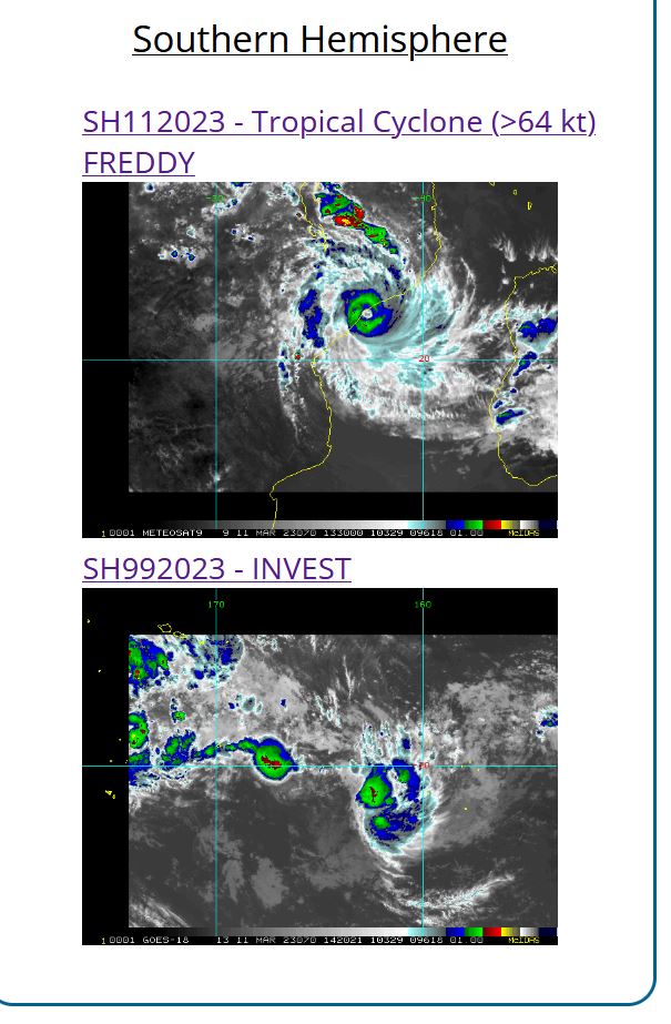 CAT 2 US 11S(FREDDY)immediate landfall near Quelimane tracking toward MALAWI forecast clockwise u-turn by 48h//Invest 99P: TCFA re-issued//1115utc 