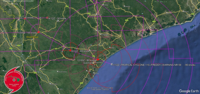 CAT 2 US 11S(FREDDY)immediate landfall near Quelimane tracking toward MALAWI forecast clockwise u-turn by 48h//Invest 99P: TCFA re-issued//1115utc 