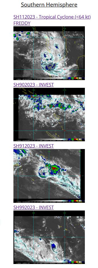 Invest 91P: Tropical Cyclone Formation Alert//Invest 90P//TC 11S(FREDDY) over-land remnants//Invest 99P//1306utc