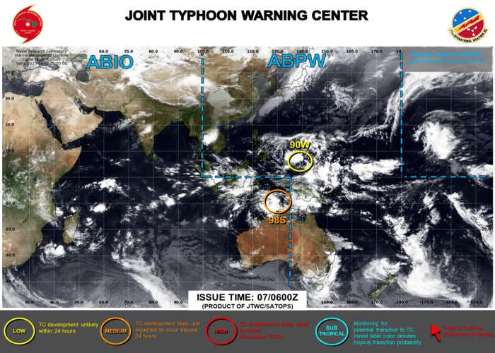 JTWC IS ISSUING 3HOURLY SATELLITE BULLETINS ON INVEST 90W AND INVEST 98S. JTWC IS ISSUING 3HOURLY SATELLITE BULLETINS ON INVEST 90W AND INVEST 98S.