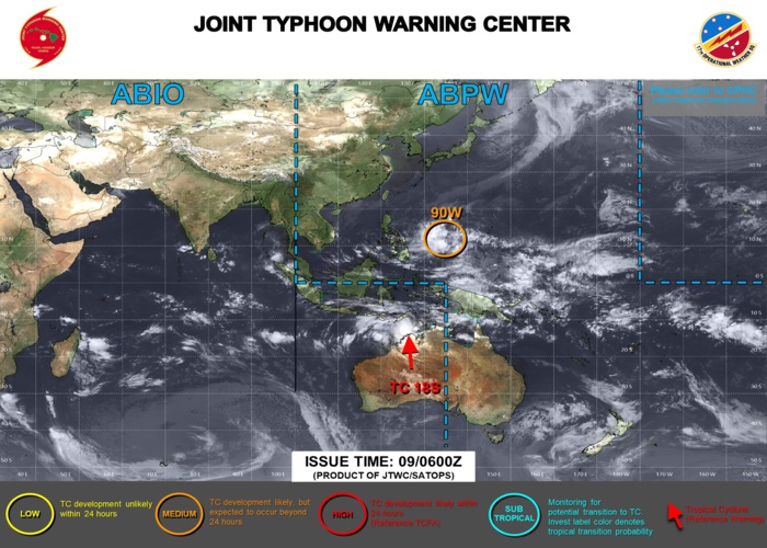 JTWC IS ISSUING 6HOURLY WARNINGS ON TC 18S. 3HOURLY SATELLITE BULLETINS ARE ISSUED ON TC 18S AND INVEST 90W.