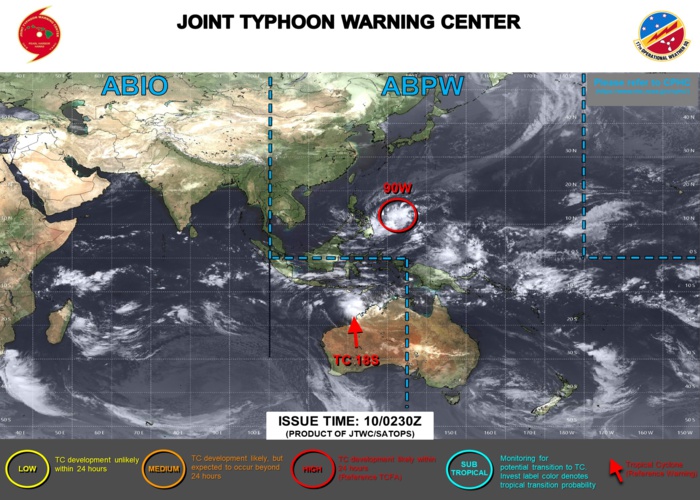 JTWC IS ISSUING 6HOURLY WARNINGS ON TC 18S. 3HOURLY SATELLITE BULLETINS ARE ISSUED ON TC 18S AND INVEST 90W.