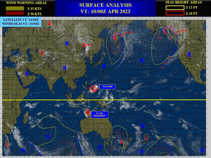 90W gradually developing approaching the Philippines //TC 18S forecast to be a powerful CAT 4 US by 72h and landfall East of Pardoo//1003utc