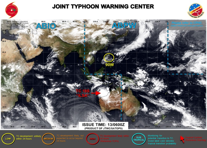 JTWC IS ISSUING 6HOURLY WARNINGS ON TC 18S. 3HOURLY SATELLITE BULLETINS ARE ISSUED ON TC 18S AND INVEST 90W.