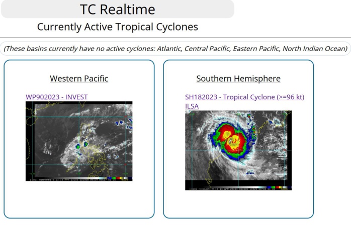 TC 18S(ILSA) to reach Super Typhoon intensity within 12hours before landfall between Pardoo and Wallal Downs(WA)//Invest 90W// 1303utc