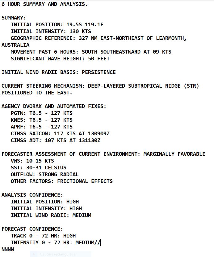 Super TC 18S(ILSA) making landfall very close to Pardoo Roadhouse Western Australia, 289km/h gust recorded at Bedout island//1315utc