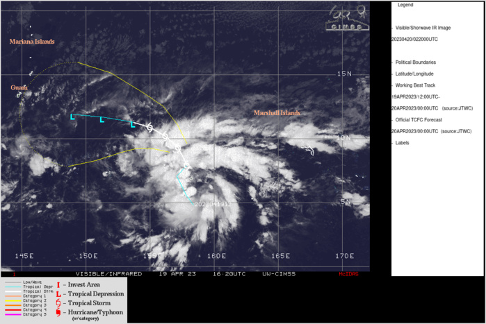 SATELLITE ANALYSIS, INITIAL POSITION AND INTENSITY DISCUSSION: ANIMATED MULTISPECTRAL SATELLITE IMAGERY (MSI) DEPICTS DAYTIME WANING AND INITIAL REDEVELOPMENT OF DEEP CONVECTION OVER A COMPACT LOW-LEVEL CIRCULATION CENTER. THE INITIAL POSITION IS PLACED WITH HIGH CONFIDENCE BASED ON 192242Z METOP-C AND 192329Z METOP-B FULL-COVERAGE ASCAT PASSES. THE INITIAL INTENSITY OF 35 KTS IS ASSESSED WITH HIGH CONFIDENCE BASED ON THE AFOREMENTIONED ASCAT DATA, AND IS ALSO CONSISTENT WITH RECENT PGTW DVORAK CURRENT INTENSITY AND AUTOMATED DVORAK ESTIMATES. SATELLITE ANALYSIS, INITIAL POSITION AND INTENSITY DISCUSSION: ANIMATED MULTISPECTRAL SATELLITE IMAGERY (MSI) DEPICTS DAYTIME WANING AND INITIAL REDEVELOPMENT OF DEEP CONVECTION OVER A COMPACT LOW-LEVEL CIRCULATION CENTER. THE INITIAL POSITION IS PLACED WITH HIGH CONFIDENCE BASED ON 192242Z METOP-C AND 192329Z METOP-B FULL-COVERAGE ASCAT PASSES. THE INITIAL INTENSITY OF 35 KTS IS ASSESSED WITH HIGH CONFIDENCE BASED ON THE AFOREMENTIONED ASCAT DATA, AND IS ALSO CONSISTENT WITH RECENT PGTW DVORAK CURRENT INTENSITY AND AUTOMATED DVORAK ESTIMATES.
