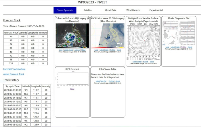 THE AREA OF CONVECTION (INVEST 93W) PREVIOUSLY LOCATED NEAR  9.9N 120.0E IS NOW LOCATED NEAR 9.9N 118.2E, APPROXIMATELY 32 NM WEST- NORTHWEST OF PUERTO PRINCESA, PHILIPPINES. ANIMATED MSI AND AN 89GHZ  AMSU-B MICROWAVE IMAGE DEPICT SPARSE, FLARING CONVECTION WRAPPING AROUND  A BROAD AND DISORGANIZED LLC. ADDITIONALLY, A 050153Z PARTIAL ASCAT  METOP-B PASS CONFIRMS A BROAD CIRCULATION WITH 15-20KT WINDS NEAR THE  CENTER AND A SWATH OF 20-25KT WINDS WELL TO THE EAST OF THE CENTER,  LIKELY ENHANCED BY FUNNELING OF LOW-LEVEL FLOW THROUGH THE PHILIPPINE  ISLANDS. 93W'S ENVIRONMENT HAS BECOME INCREASINGLY FAVORABLE,  CHARACTERIZED BY MODERATE UPPER-LEVEL DIVERGENCE, WARM SSTS (29-30C) AND  LOW (5-10KTS) VWS. A SURFACE OBSERVATION FROM PUERTO PRINCESA REPORTS AN  MSLP OF 1005 MB. GLOBAL MODELS ARE IN AGREEMENT THAT 93W WILL TRACK  GENERALLY WEST-NORTHWESTWARD OVER THE NEXT 24-72 HOURS. ALTHOUGH THE  ENVIRONMENT IS FAVORABLE OVERALL, THE WEAK LOW-LEVEL STRUCTURE AND  INTERACTION WITH LAND WILL LIKELY CONTINUE TO HINDER DEVELOPMENT IN THE  NEAR-TERM. MAXIMUM SUSTAINED SURFACE WINDS ARE ESTIMATED AT 18 TO 23  KNOTS. MINIMUM SEA LEVEL PRESSURE IS ESTIMATED TO BE NEAR 1005 MB. THE  POTENTIAL FOR THE DEVELOPMENT OF A SIGNIFICANT TROPICAL CYCLONE WITHIN  THE NEXT 24 HOURS REMAINS MEDIUM.