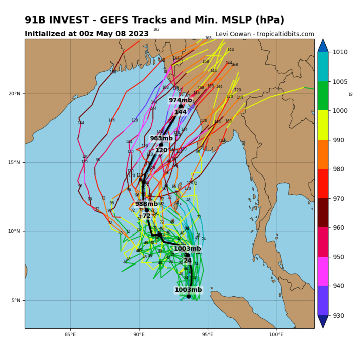 ALTHOUGH THE FIRST LOOK AT THIS LLC SHOWS A WEAK  CIRCULATION, GLOBAL AND ENSEMBLE MODELS ARE IN STRONG AGREEMENT THAT  INVEST 91B WILL QUICKLY CONSOLIDATE AS IT REMAINS QUASI-STATIONARY OVER  THE NEXT 24-48 HOURS BEFORE TRACKING NORTH-NORTHEASTWARD.