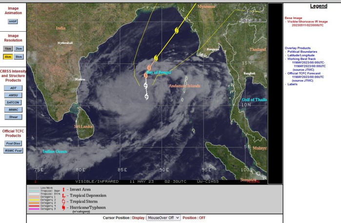 SATELLITE ANALYSIS, INITIAL POSITION AND INTENSITY DISCUSSION: ANIMATED MULTISPECTRAL SATELLITE IMAGERY (MSI) DEPICTS AN AREA OF CONVECTION BLOOMING OVER AN ASSESSED LOW LEVEL CIRCULATION CENTER (LLCC) WITH FEEDER BANDS IN THE NORTHERN AND SOUTHERN PERIPHERIES BECOMING BETTER DEFINED. ANALYSIS OF THE 102229Z SSMIS 91 GHZ PASS SHOWS FRAGMENTED LOW LEVEL BANDING FEATURES IN THE NORTHERN PERIPHERY WRAPPING INTO THE SLIGHTLY ELONGATED LLCC. IN ADDITION, THE SAME IMAGE SHOWS DEEP CONVECTION IN THE SOUTHWEST QUADRANT ATTEMPTING TO WRAP AROUND THE SYSTEM. TC 01B IS IN A FAVORABLE ENVIRONMENT FOR FURTHER TROPICAL DEVELOPMENT. THESE CONDITIONS ARE CHARACTERIZED BY GOOD POLEWARD AND EQUATORWARD OUTFLOW ALOFT, A STRONG 850 MB VORTICITY SIGNATURE, LOW (5-10 KTS) VERTICAL WIND SHEAR (VWS), AND VERY WARM (30-31 C) SEA SURFACE TEMPERATURES (SST). THE INITIAL POSITION IS PLACED WITH MEDIUM CONFIDENCE BASED ON MULTI-AGENCY FIXES, AS WELL AS THE AFOREMENTIONED MSI. THE INITIAL INTENSITY OF 35 KNOTS IS ASSESSED WITH MEDIUM CONFIDENCE BASED OFF A BLEND OF MULTI-AGENCY DVORAKS ESTIMATES. SATELLITE ANALYSIS, INITIAL POSITION AND INTENSITY DISCUSSION: ANIMATED MULTISPECTRAL SATELLITE IMAGERY (MSI) DEPICTS AN AREA OF CONVECTION BLOOMING OVER AN ASSESSED LOW LEVEL CIRCULATION CENTER (LLCC) WITH FEEDER BANDS IN THE NORTHERN AND SOUTHERN PERIPHERIES BECOMING BETTER DEFINED. ANALYSIS OF THE 102229Z SSMIS 91 GHZ PASS SHOWS FRAGMENTED LOW LEVEL BANDING FEATURES IN THE NORTHERN PERIPHERY WRAPPING INTO THE SLIGHTLY ELONGATED LLCC. IN ADDITION, THE SAME IMAGE SHOWS DEEP CONVECTION IN THE SOUTHWEST QUADRANT ATTEMPTING TO WRAP AROUND THE SYSTEM. TC 01B IS IN A FAVORABLE ENVIRONMENT FOR FURTHER TROPICAL DEVELOPMENT. THESE CONDITIONS ARE CHARACTERIZED BY GOOD POLEWARD AND EQUATORWARD OUTFLOW ALOFT, A STRONG 850 MB VORTICITY SIGNATURE, LOW (5-10 KTS) VERTICAL WIND SHEAR (VWS), AND VERY WARM (30-31 C) SEA SURFACE TEMPERATURES (SST). THE INITIAL POSITION IS PLACED WITH MEDIUM CONFIDENCE BASED ON MULTI-AGENCY FIXES, AS WELL AS THE AFOREMENTIONED MSI. THE INITIAL INTENSITY OF 35 KNOTS IS ASSESSED WITH MEDIUM CONFIDENCE BASED OFF A BLEND OF MULTI-AGENCY DVORAKS ESTIMATES.