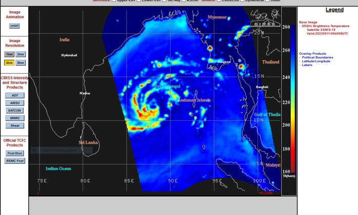 TC 01B(MOCHA) is rapidly intensifying with forecast landfall SE of CHITTAGONG shortly before 72hours//1115utc