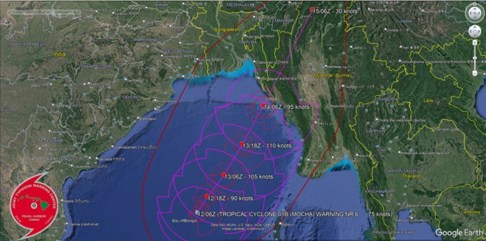 TC 01B(MOCHA) rapidly intensifying to CAT 3 US within 24h forecast landfall near Sittwe shortly after 48h// 1209utc 