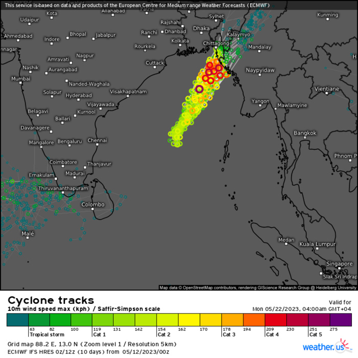 TC 01B(MOCHA) rapidly intensifying to CAT 3 US within 24h forecast landfall near Sittwe shortly after 48h// 1209utc 