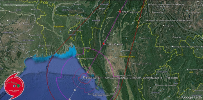 Super Cyclone 01B(MOCHA) peaked at 150kt/CAT 5 US landfall close to SITTWE//TC 19S(FABIEN) rapid intensification next 48h likely//1409utc