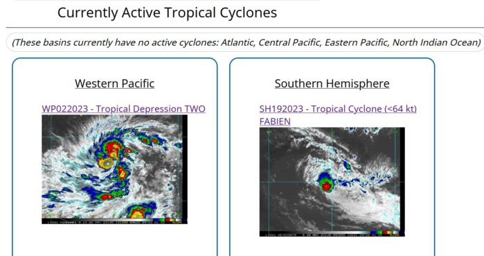 02W set to reach Typhoon intensity within 36h slowly approaching the Marianas// TC 19S(FABIEN) slow weakening next 72h// 2009utc 02W set to reach Typhoon intensity within 36h slowly approaching the Marianas// TC 19S(FABIEN) slow weakening next 72h// 2009utc