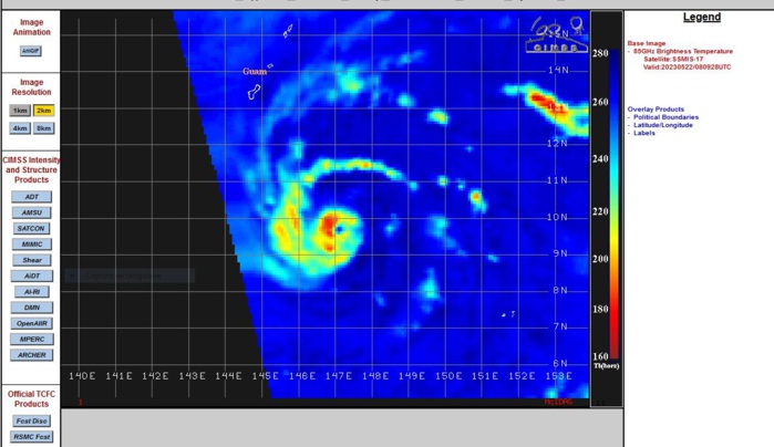 Typhoon 02W(MAWAR) intensifying to CAT 3 US within 24hours then bearing down on GUAM//Remnants of TC 19S(FABIEN)//2215utc